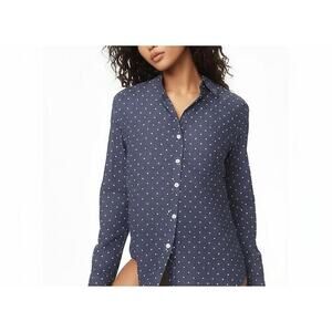 Liz Claiborne Womens L Navy Blue Polka Dot Button Up Shirt Collared